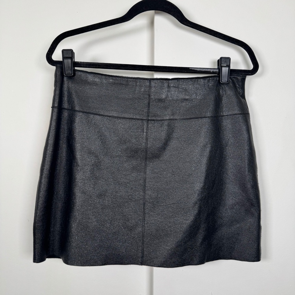 Wilsons Leather Maxima Black Pebbled Leather Mini Skirt Size 12 Vintage A-Line